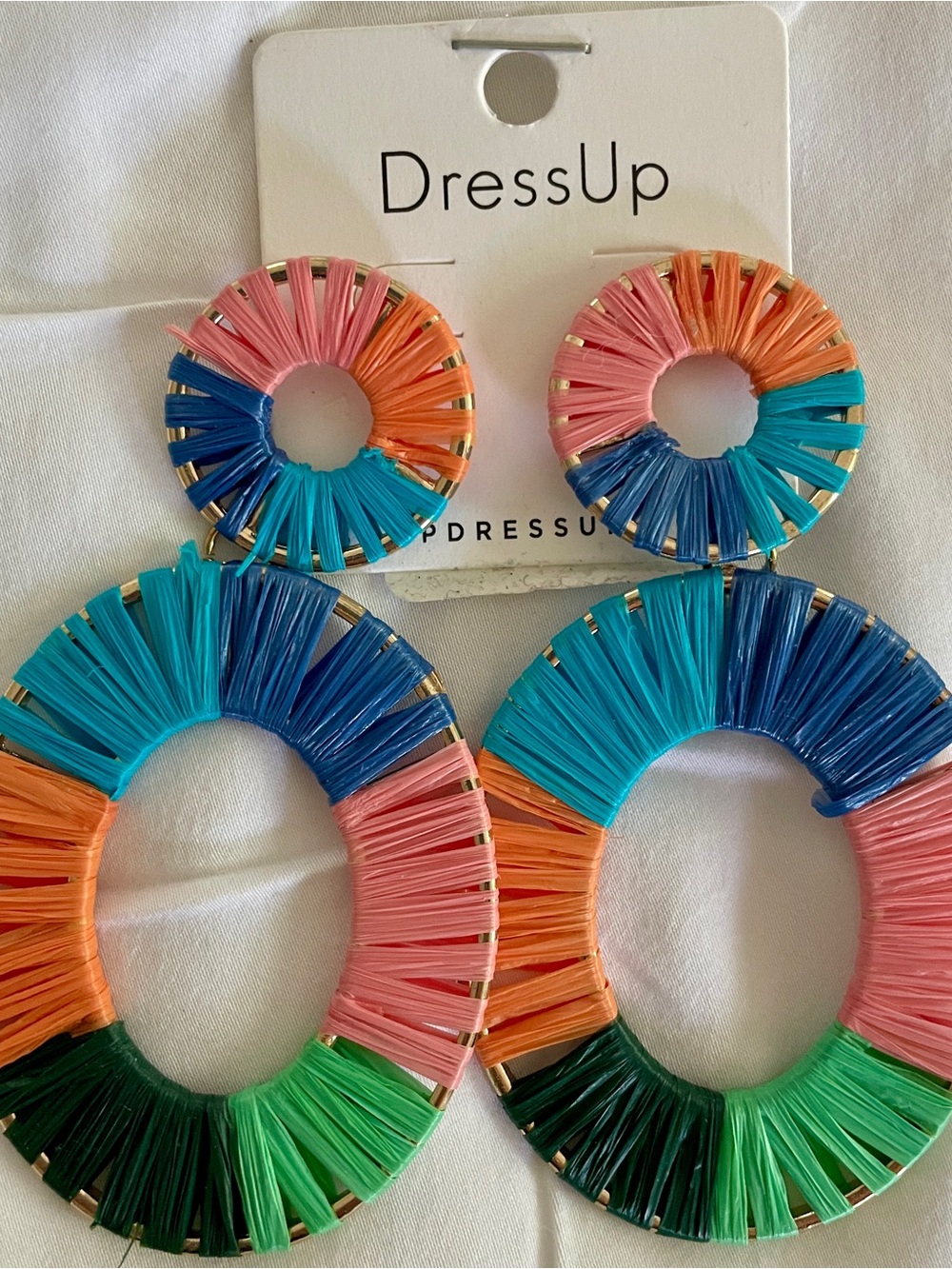 Hoop Earring Set- Raffia Multicolor + Cream Flowers - Picture 6 of 6